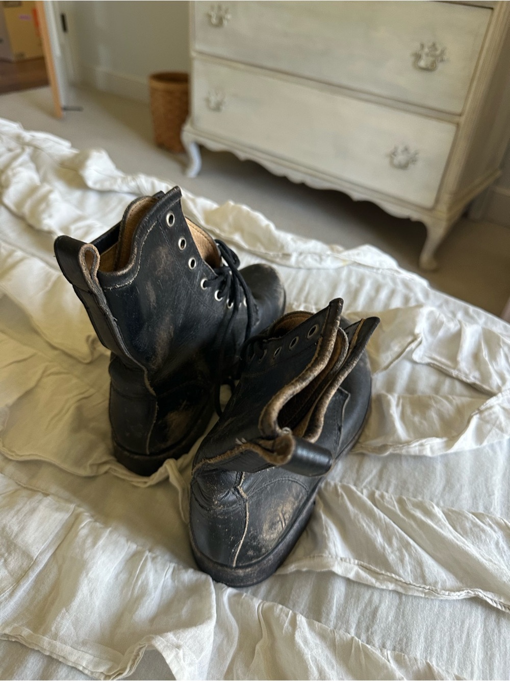 Frye Women's Veronica Distressed Black Combat Moto Boots - Picture 6 of 7